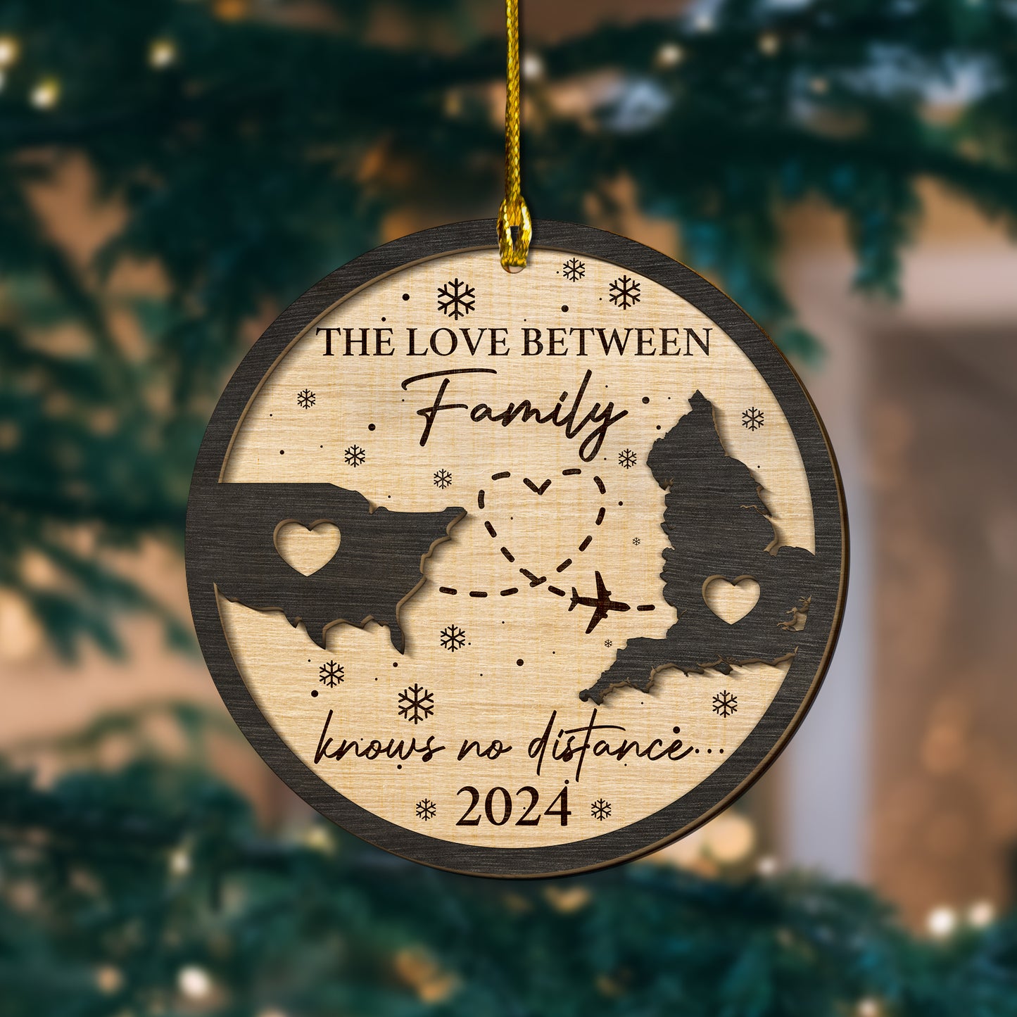 Custom Long Distance Family 2-Layers Wood Ornament