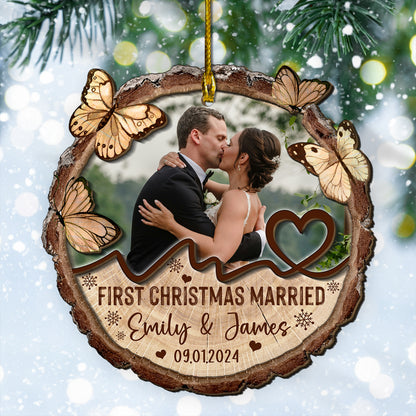 Custom Wedding Photo 2-Layer Wood Slice Ornament