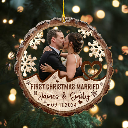 Custom Photo Wedding Wood Ornament