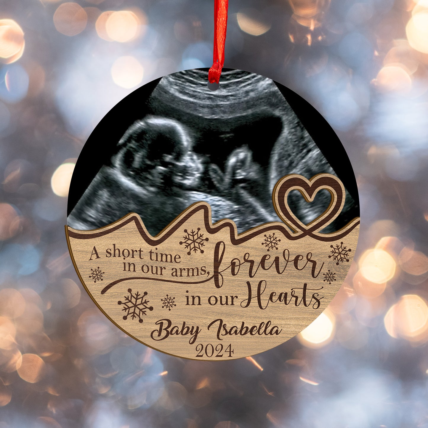 Custom Ultrasound Photo Baby Memorial Wood and Acrylic Ornament