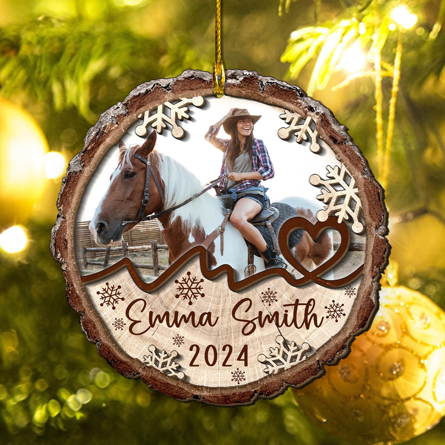 Custom Horse Riding Photo 2-Layers Wood Slice Ornament