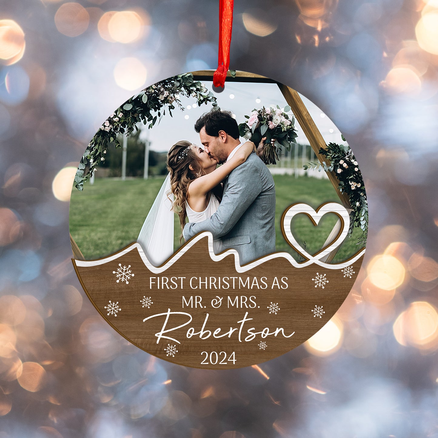 Custom Photo Wedding Wood and Acrylic Ornament