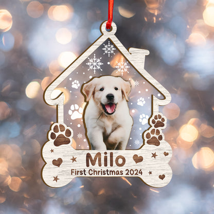 Custom Photo Dog First Christmas Wood and Acrylic Ornament