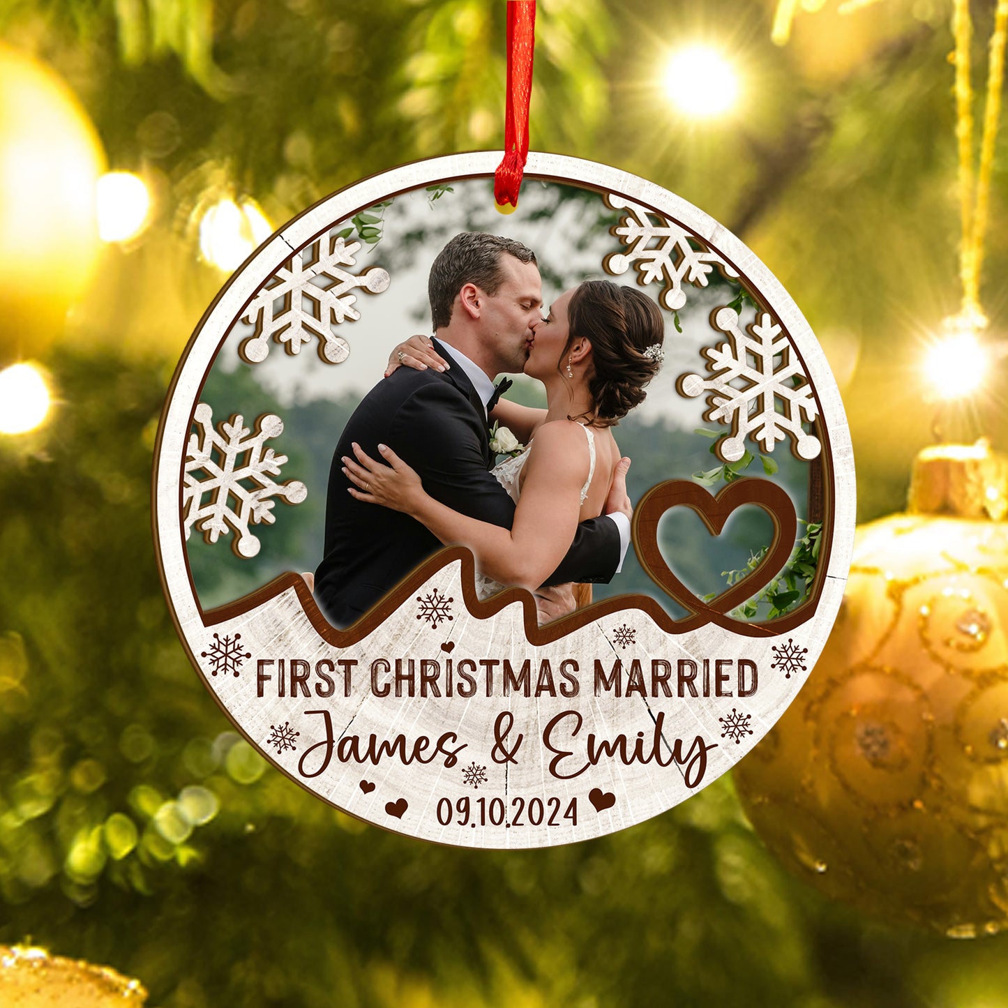 Custom Wedding Photo Wood and Acrylic Ornament