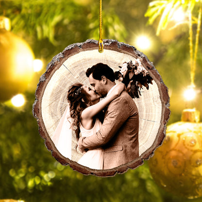 Custom Photo Couple Sketch Art  Wood Slice Ornament