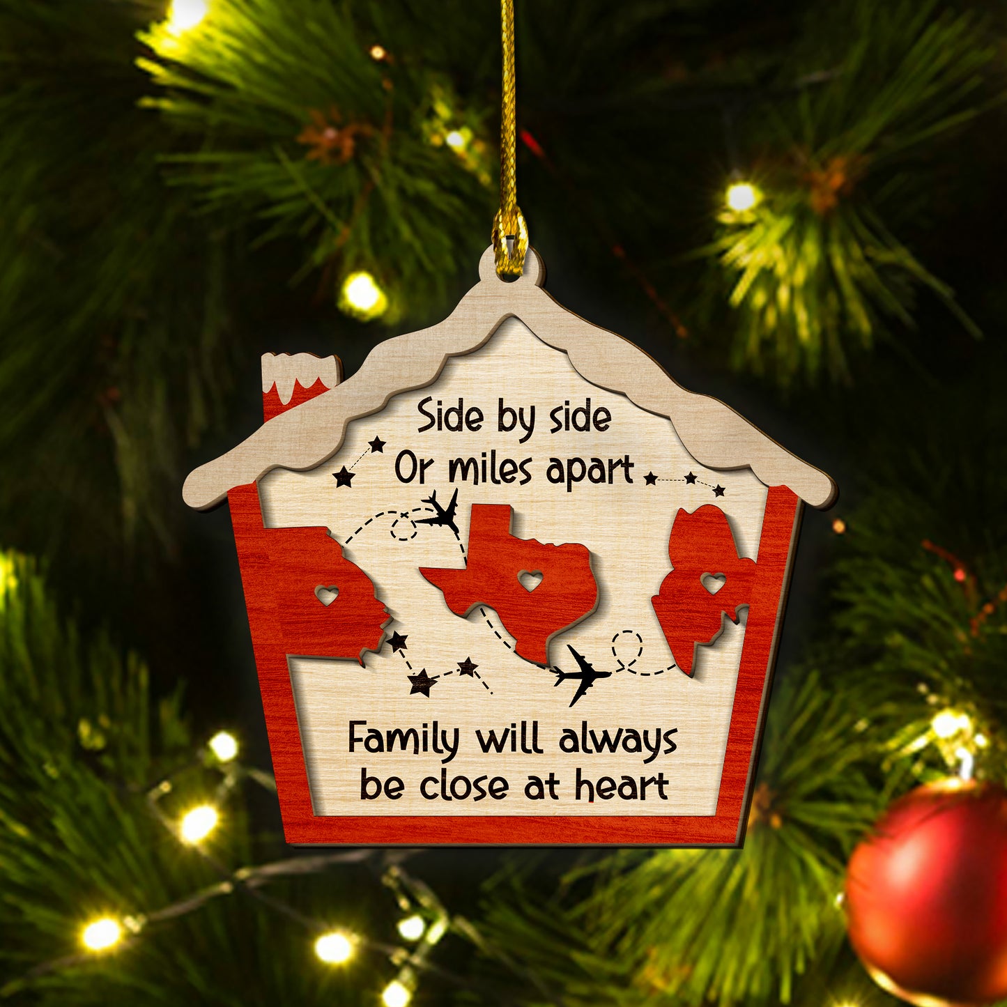 Custom Long Distance Family Christmas 2-Layer Wood Ornament