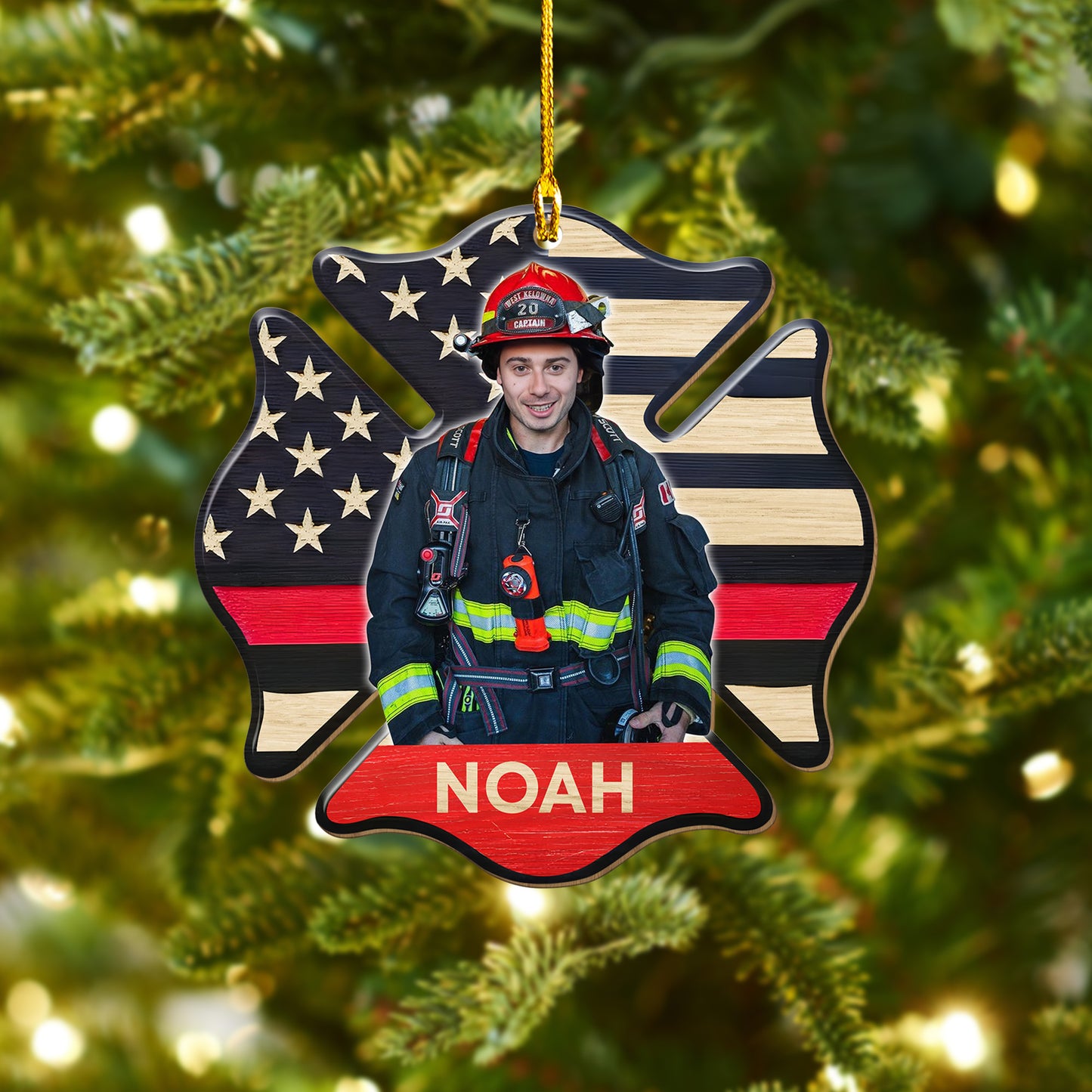 Custom Firefighter Photo Christmas Ornament