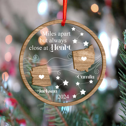 Custom Long Distance Relationship Wood and Acrylic Ornament