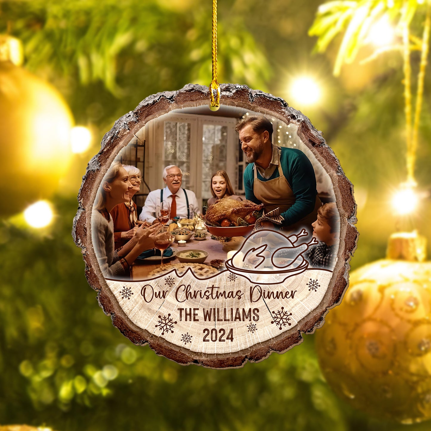 Custom Christmas Family Photo Dinner Wood Slice Ornament