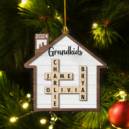 Custom Grandkids Crossword Christmas 2-Layers Wood Ornament