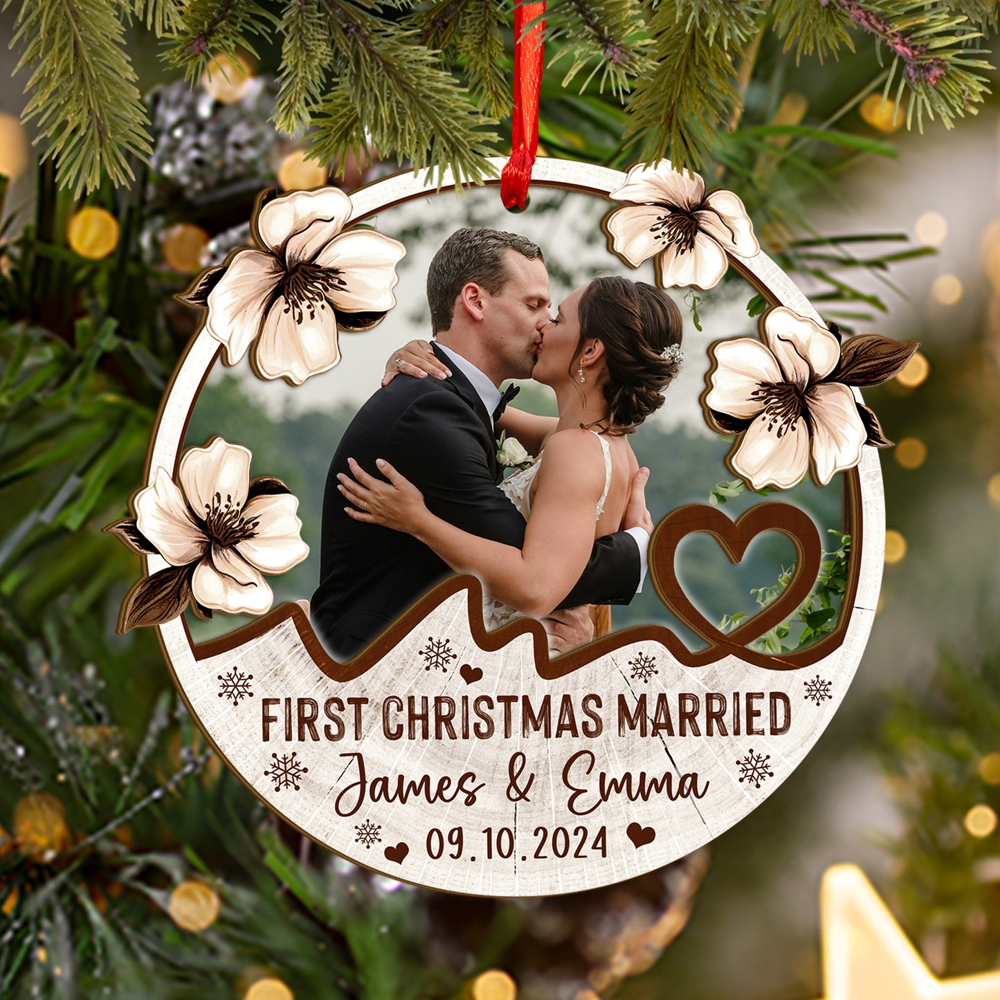 Custom Wedding Photo Wood and Acrylic Ornament