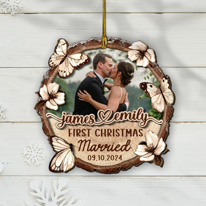 Custom Wedding Photo 2-Layer Wood Slice Ornament