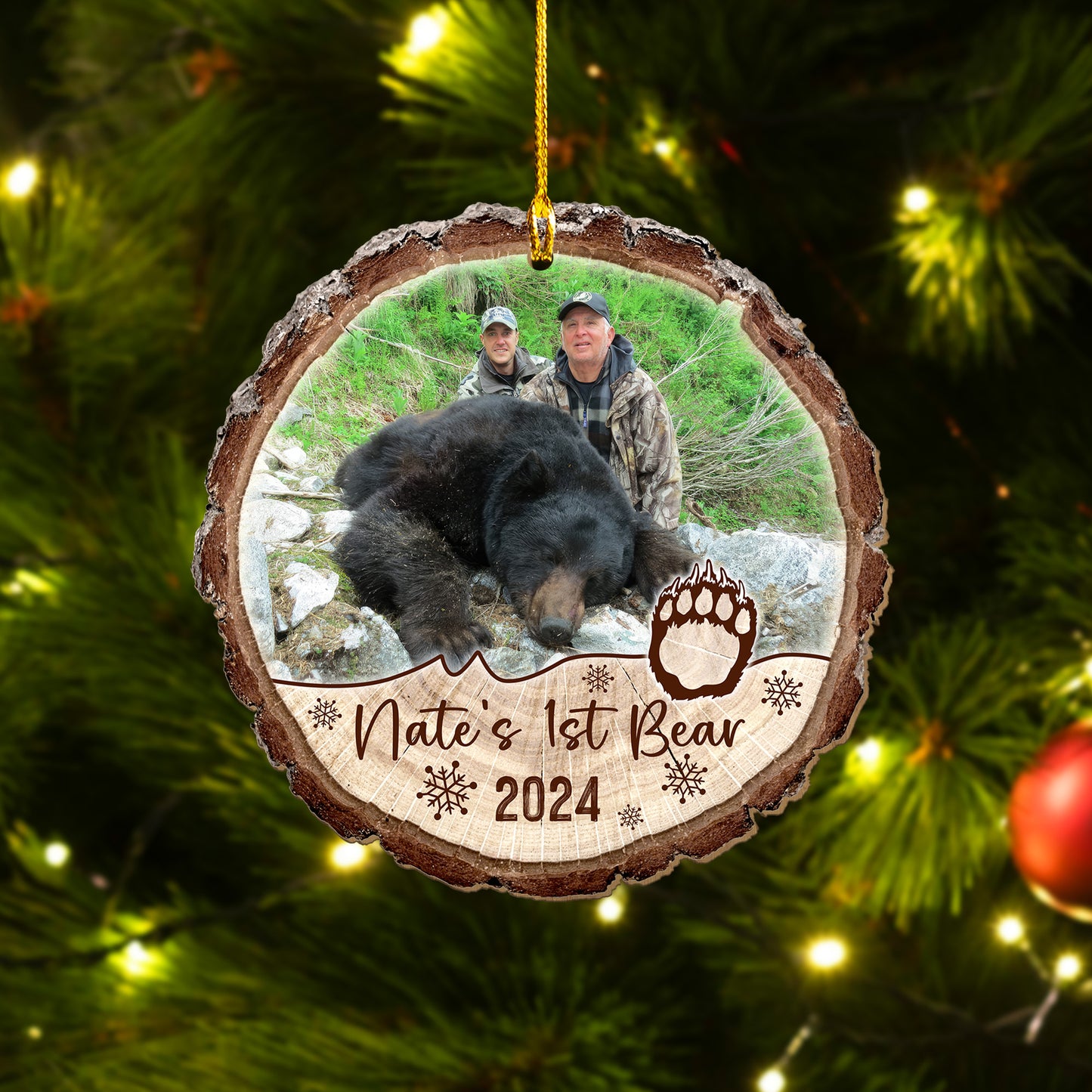 Custom Bear Hunting Photo Wood Ornament