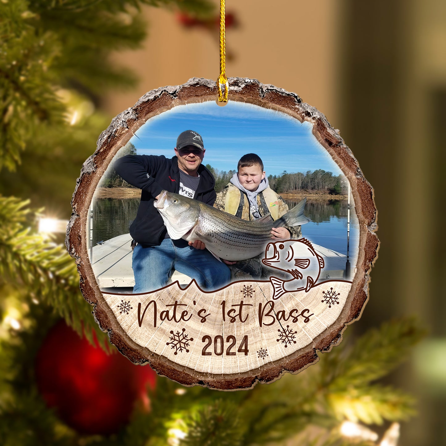 Custom Fishing Photo Wood Slice Ornament