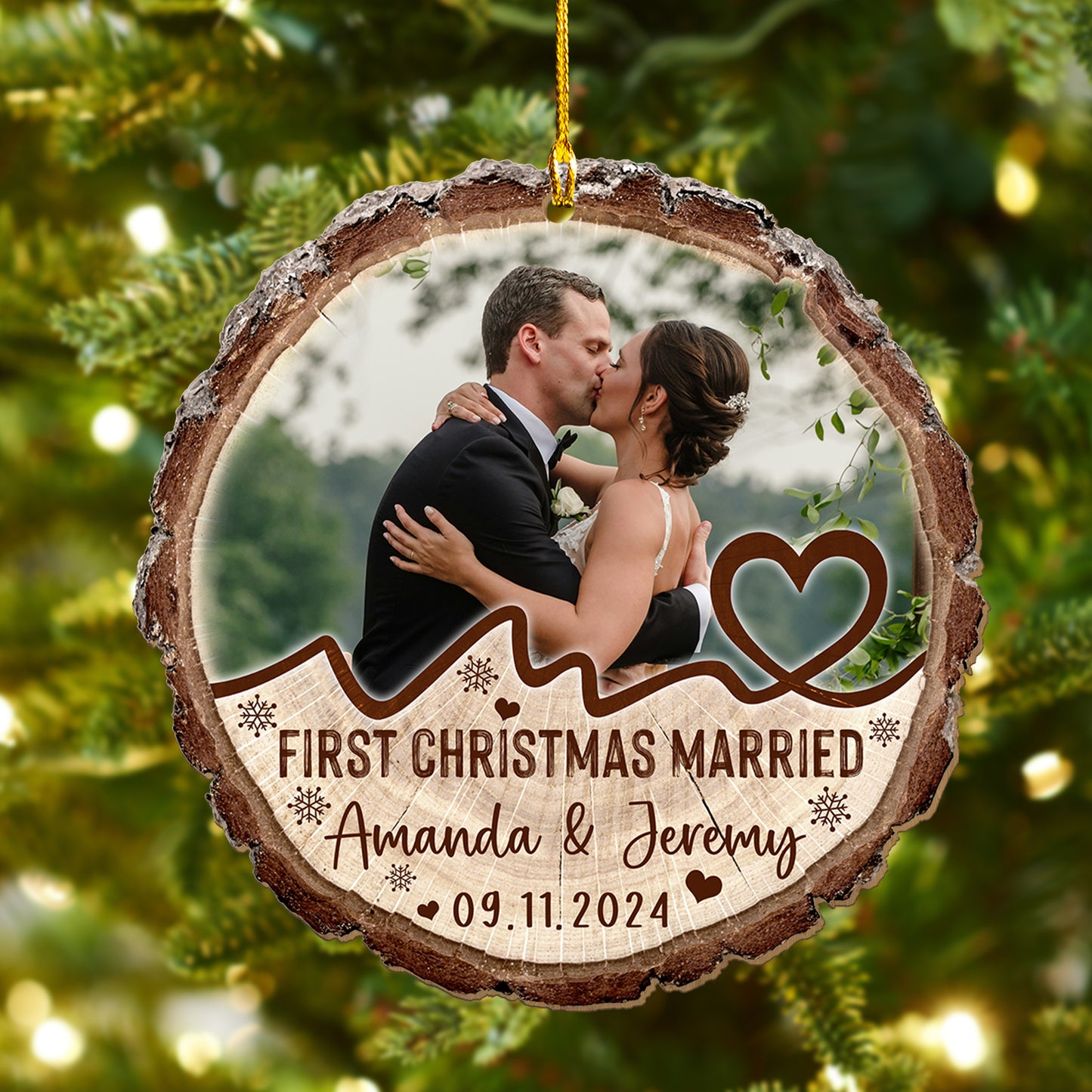 Custom Wedding Photo Wood Slice Ornament