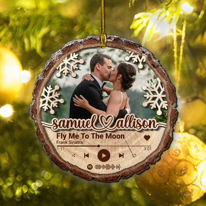 Custom Couple Song Photo 2-Layer Wood Slice Ornament