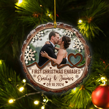 Custom Engagement Photo 2-Layer Wood Slice Ornament