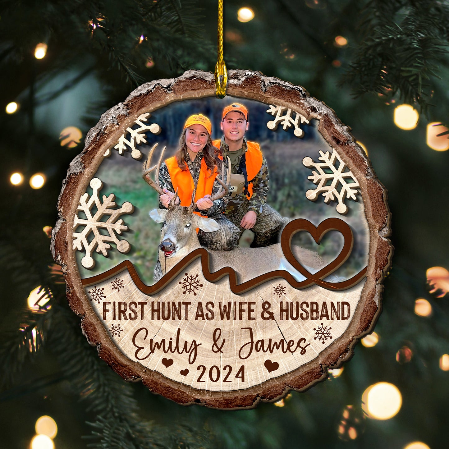 Custom Hunting Photo Wife & Husband Wood Ornament