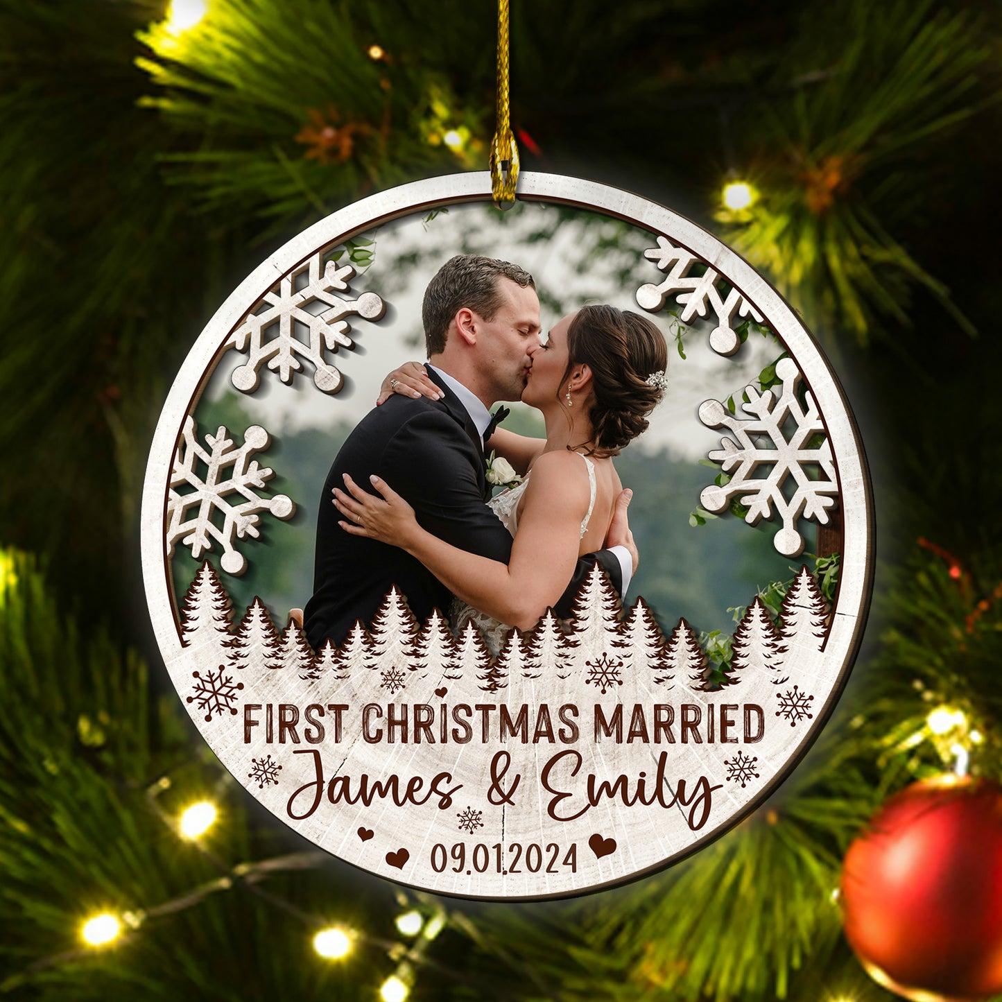 Custom Couple Photo 2-Layer Wood Ornament