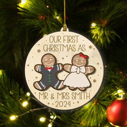 Custom Mr & Mrs Gingerbread 2-Layer Wood Ornament