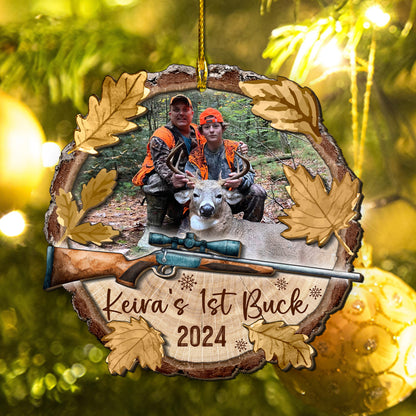 Custom Hunting Photo Vintage Leaves 2-Layer Wood Slice Ornament