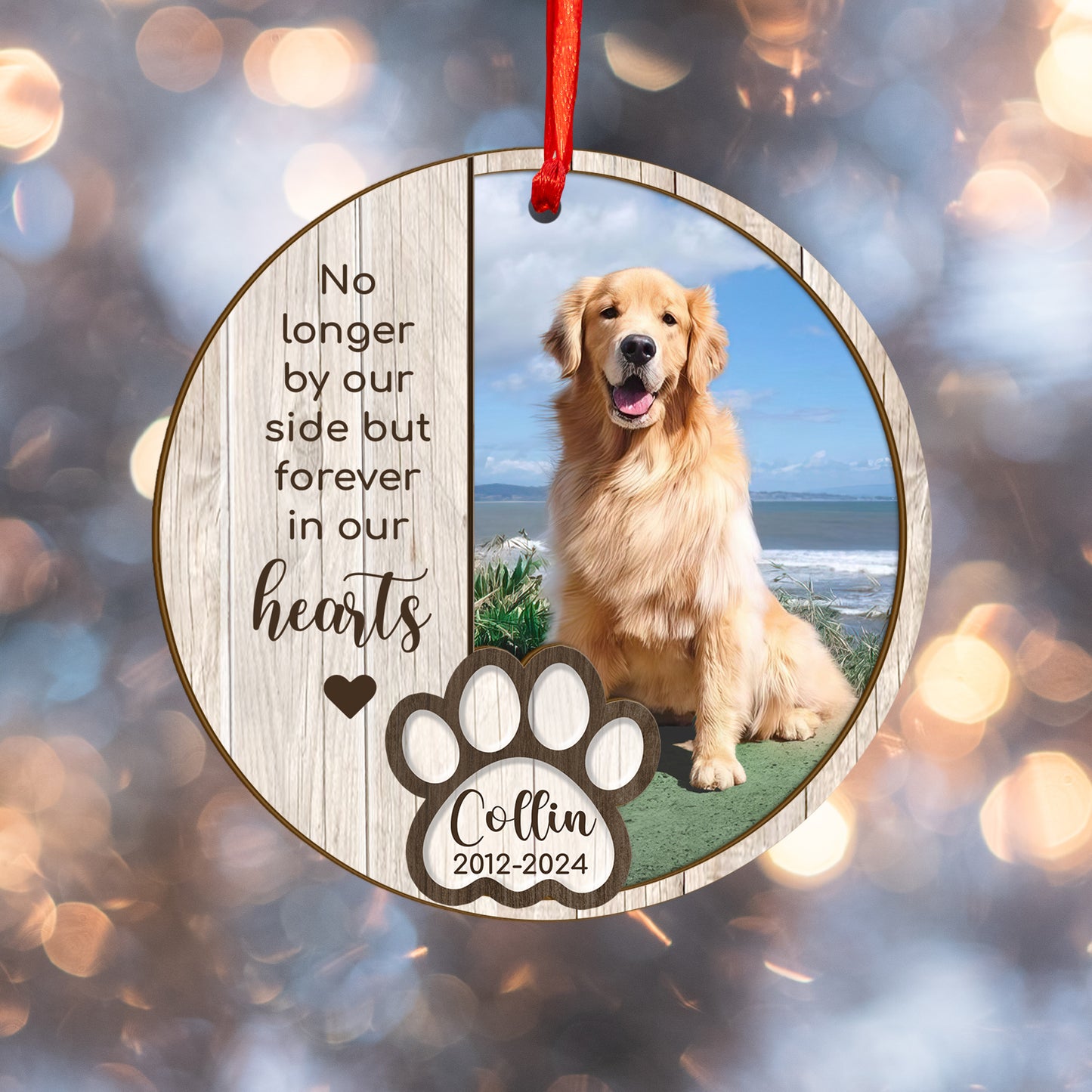 Custom Memorial Dog Photo Wood and Acrylic Ornament