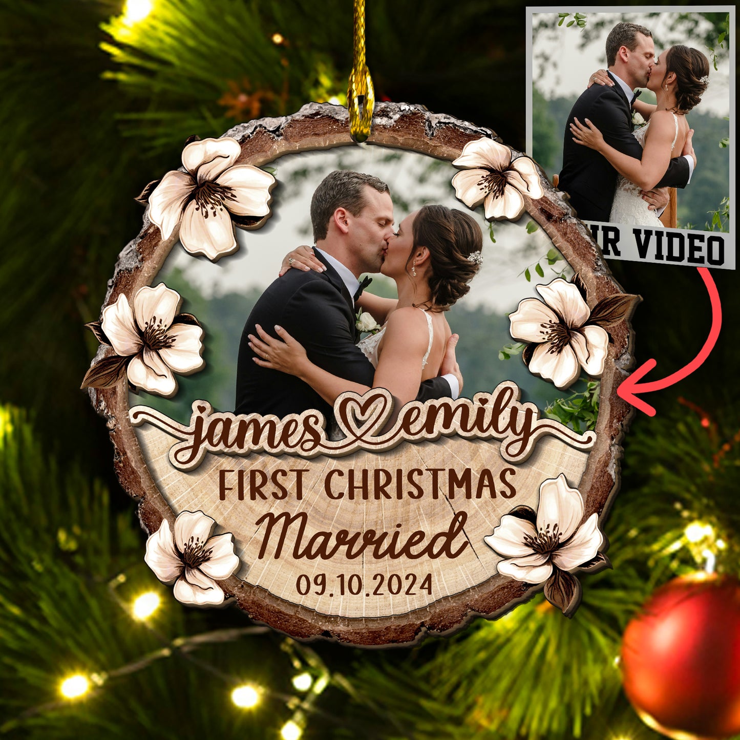 Custom Wedding Photo 2-Layer Wood Ornament