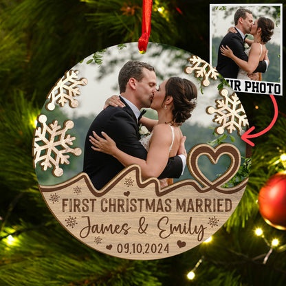 Custom Wedding Photo Wood and Acrylic Ornament