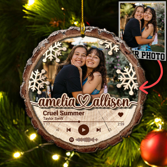 Custom Bestie Song Photo 2-Layer Wood Ornament