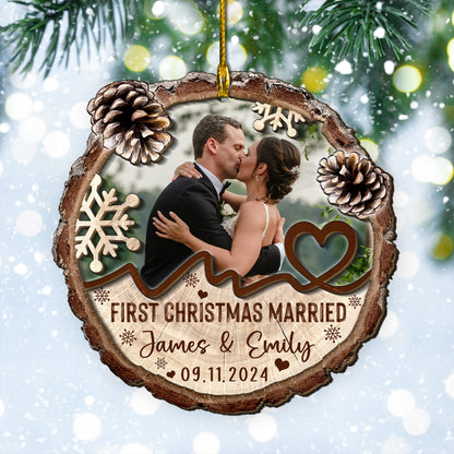 Custom Wedding Photo 2-Layer Wood Ornament