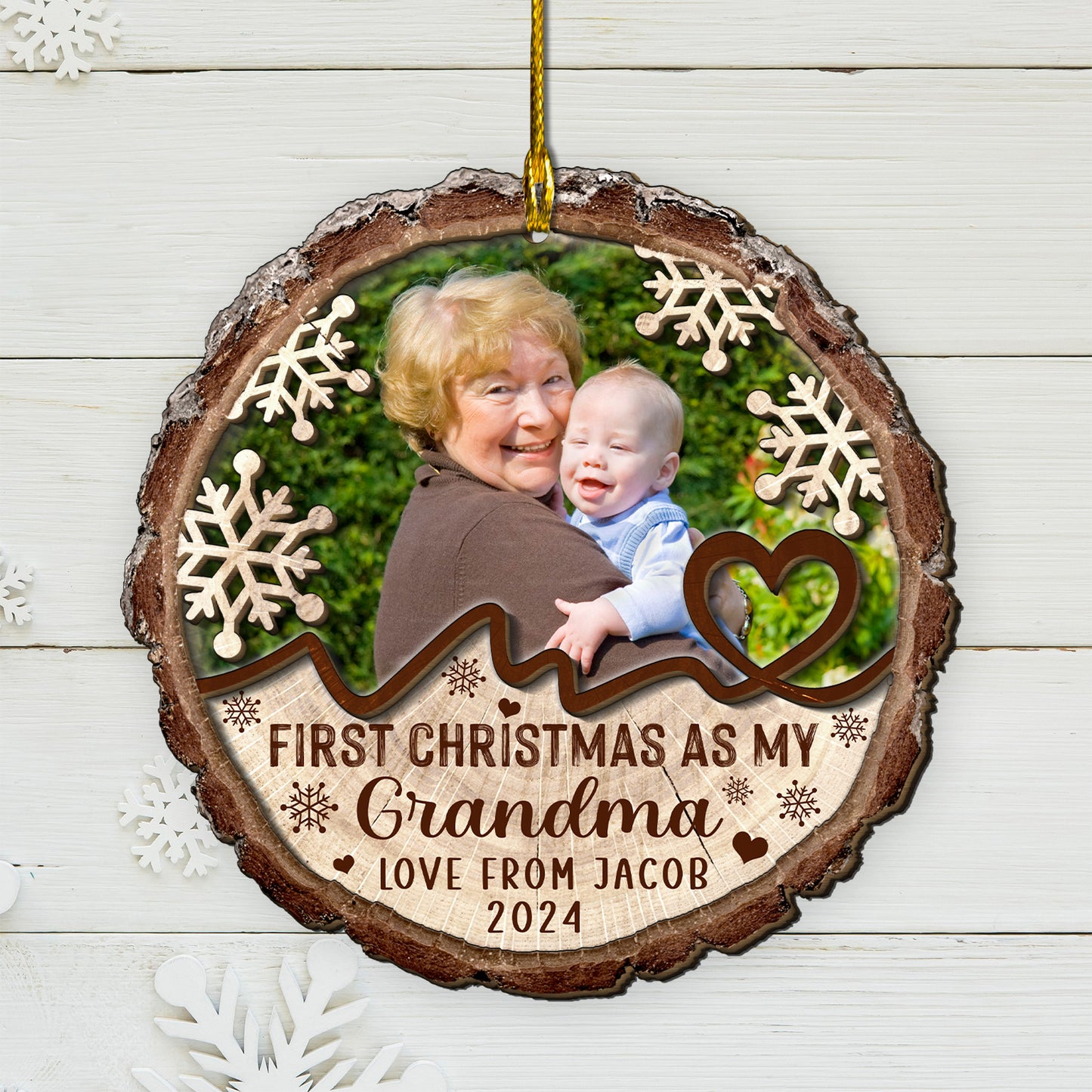 Custom Grandma Photo 2-Layer Wood Ornament