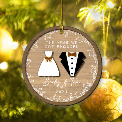 Custom Engaged Couple 2-Layers Wood Ornament