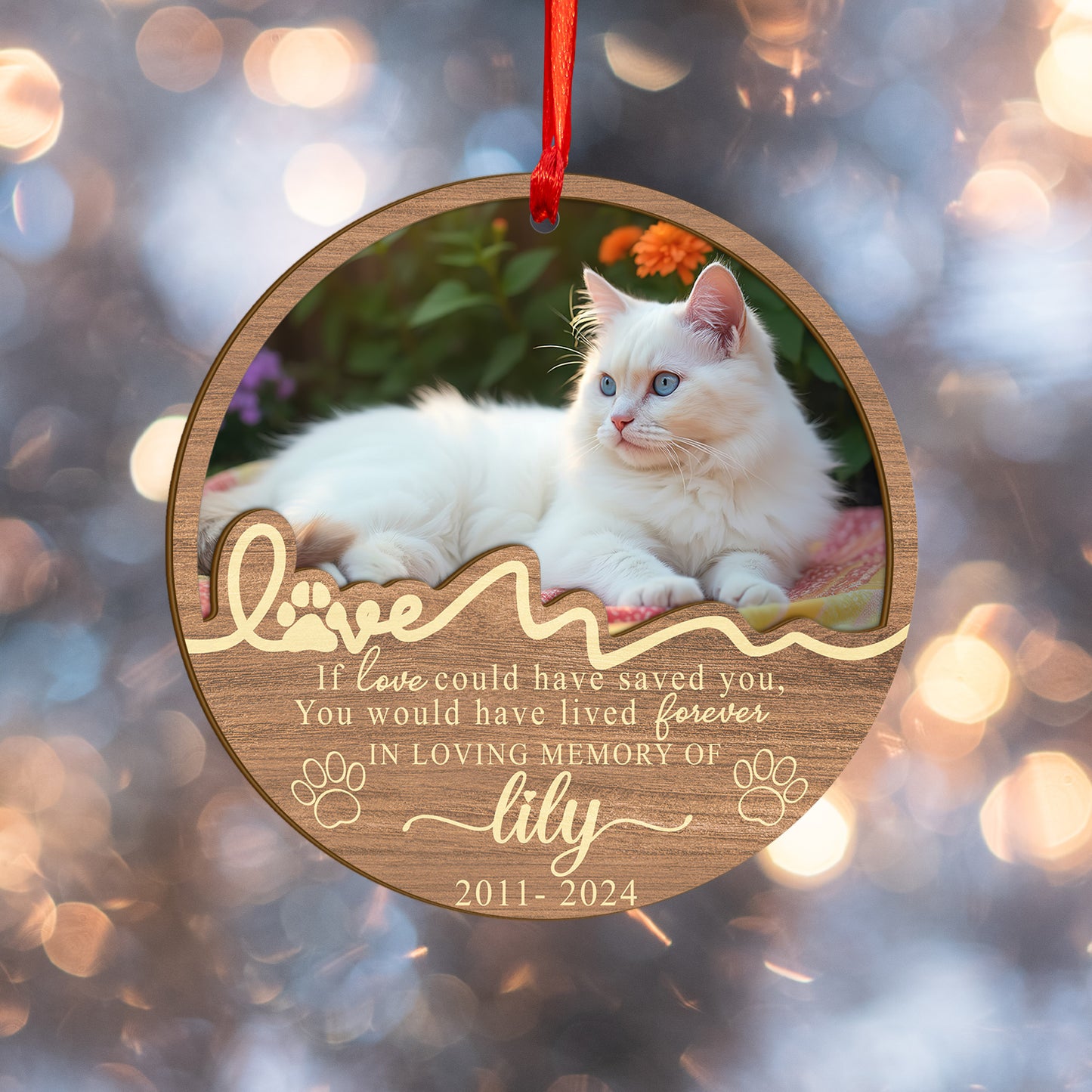 Custom Memorial Cat Wood and Acrylic Ornament