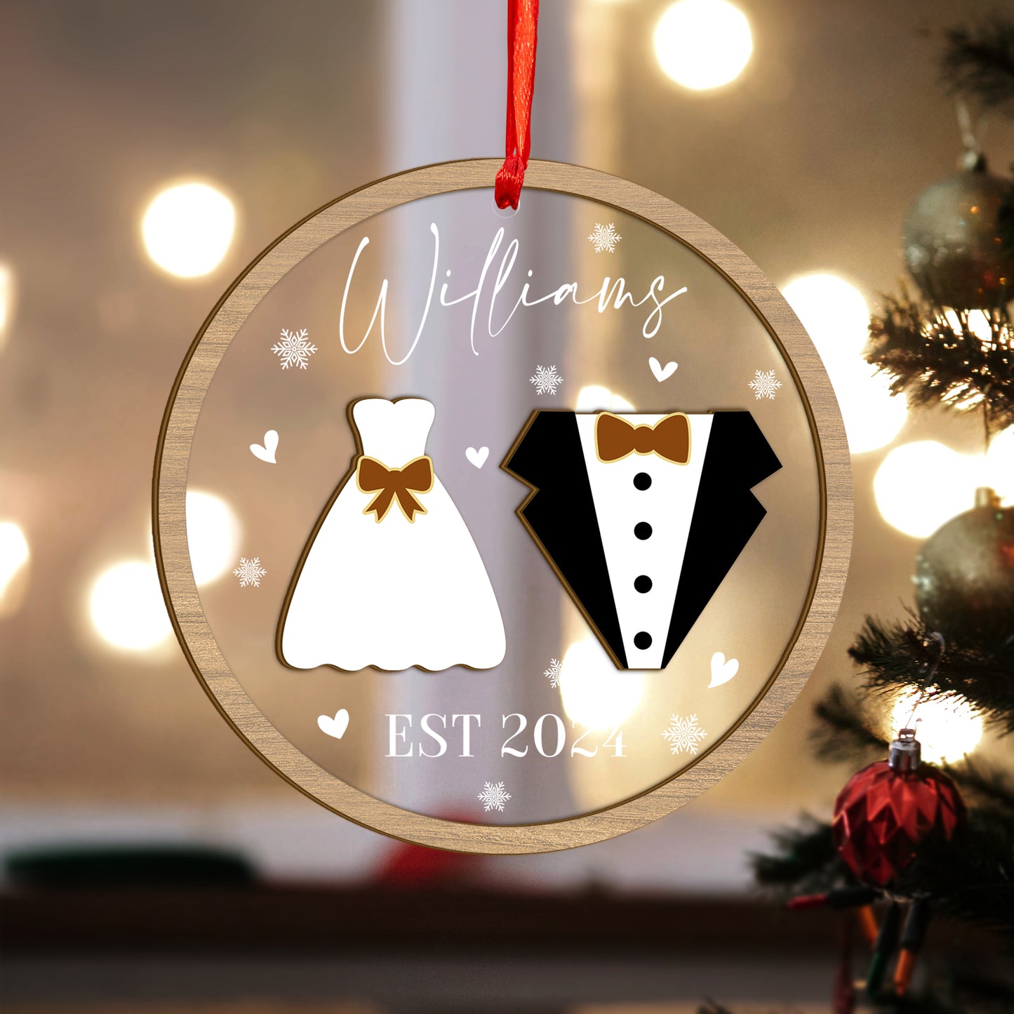 Custom Wedding Wood and Acrylic Ornament