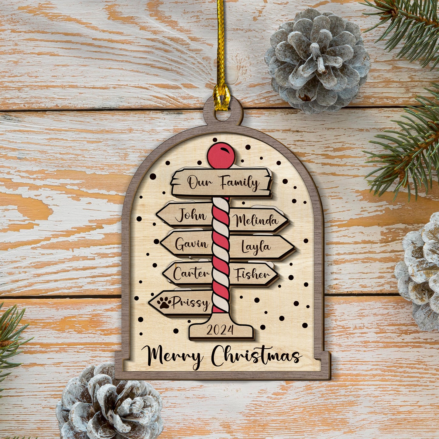 Custom Names Signposts 2-Layer Wood Ornament