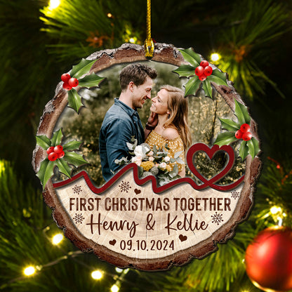 Custom Couple Photo 2-Layer Wood Slice Ornament