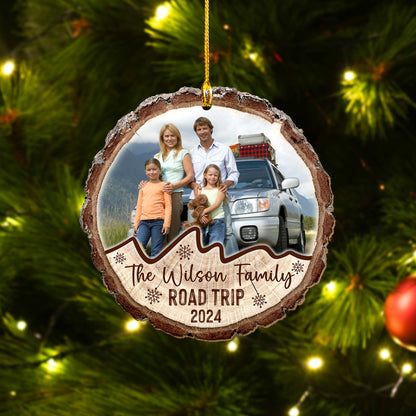 Custom Road Trip Family Photo Wood Slice Ornament