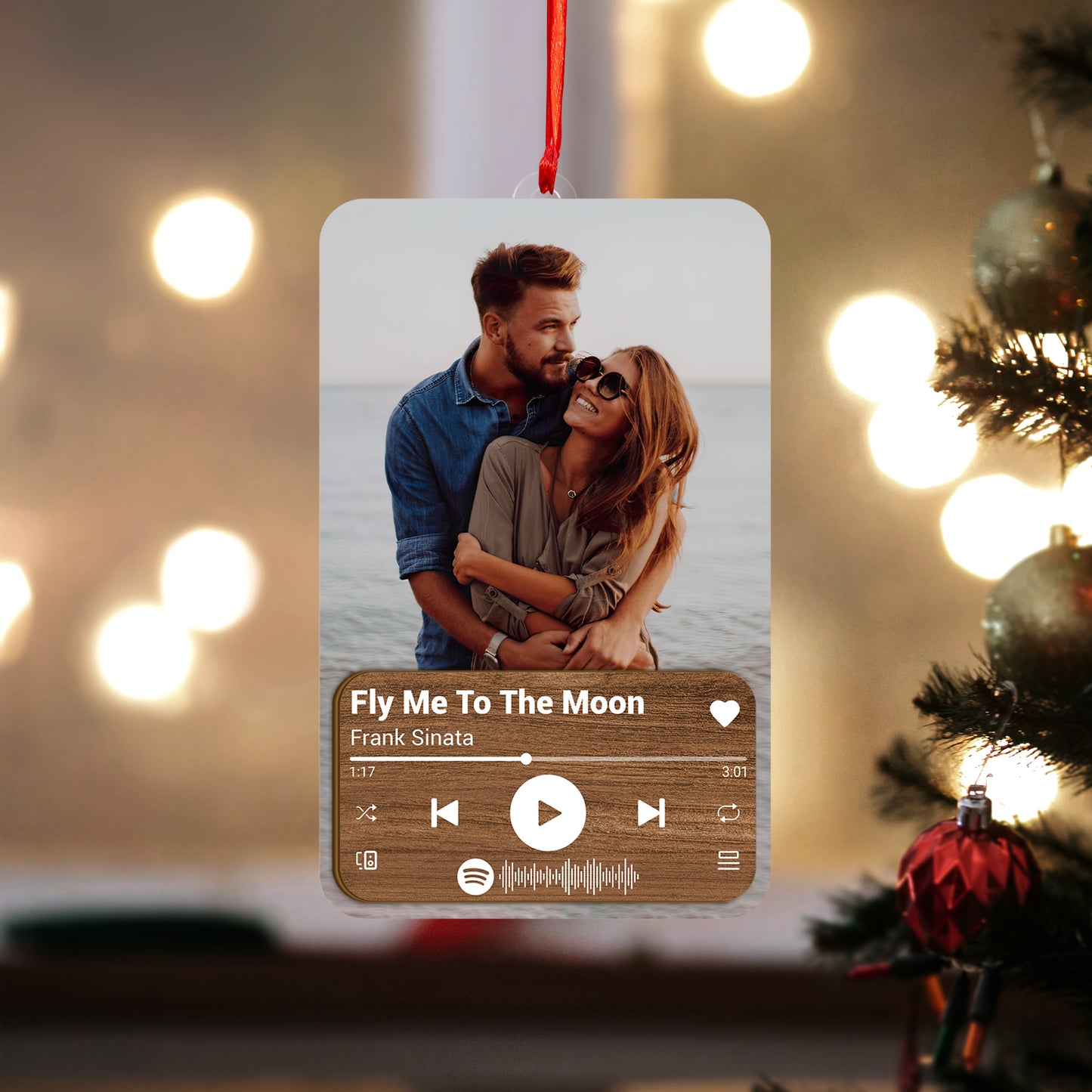 Custom Photo Couple Music Player Wood and Acrylic Ornament