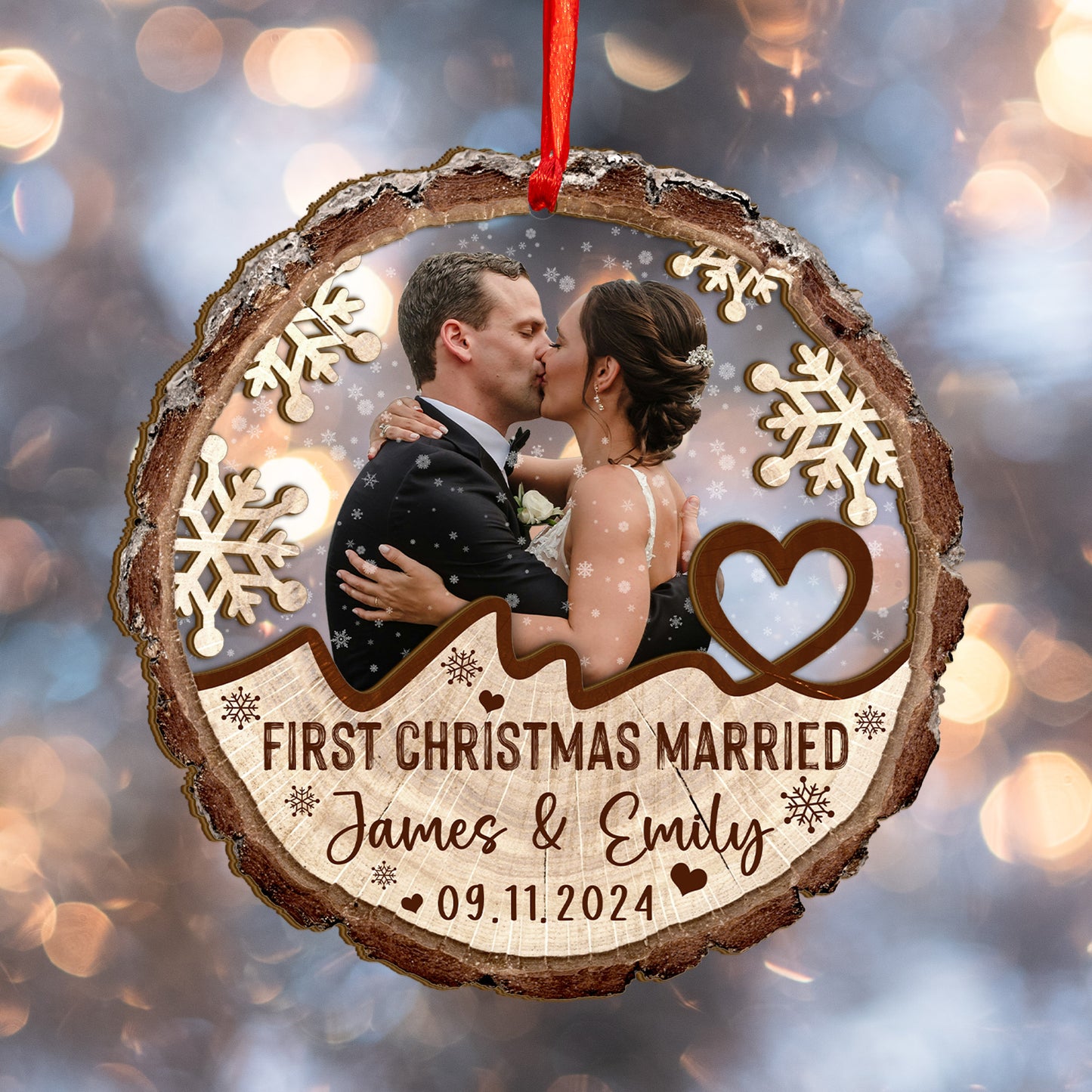 Custom Wedding Photo Wood and Acrylic Ornament