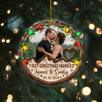 Custom Wedding Photo 2-Layer Wood Slice Ornament