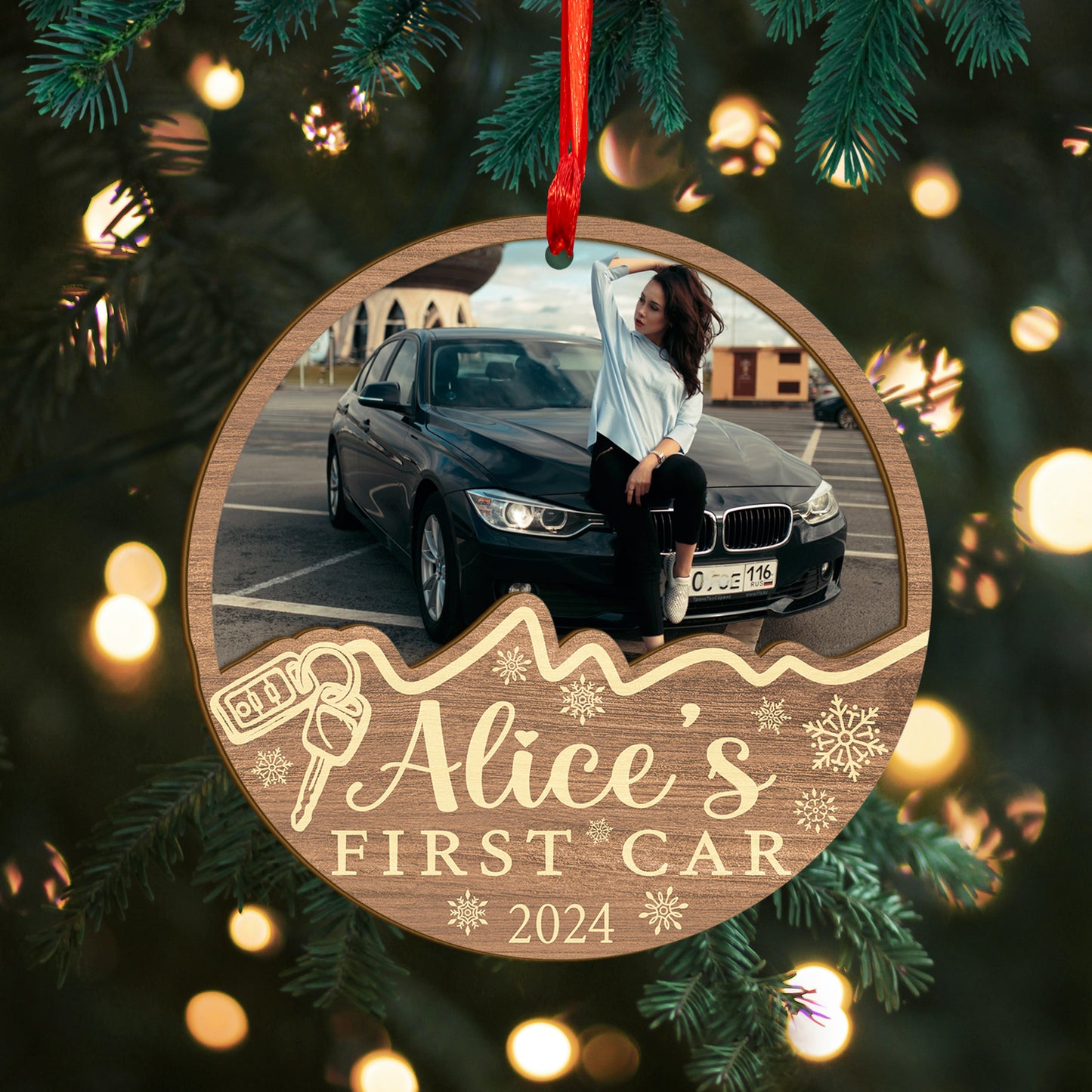 Custom First Car Wood and Acrylic Ornament