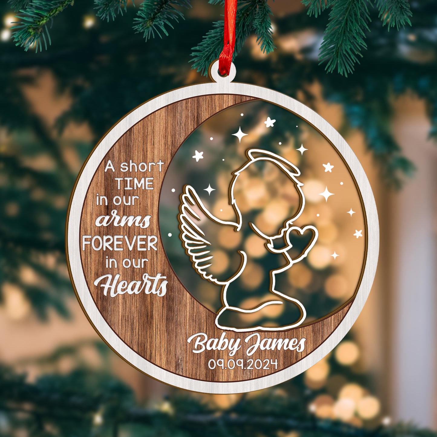 Custom Angel Baby Wood and Acrylic Ornament