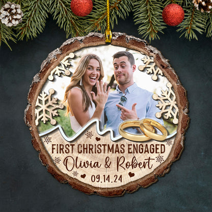 Custom Engaged Couple Photo 2-Layer Wood Ornament