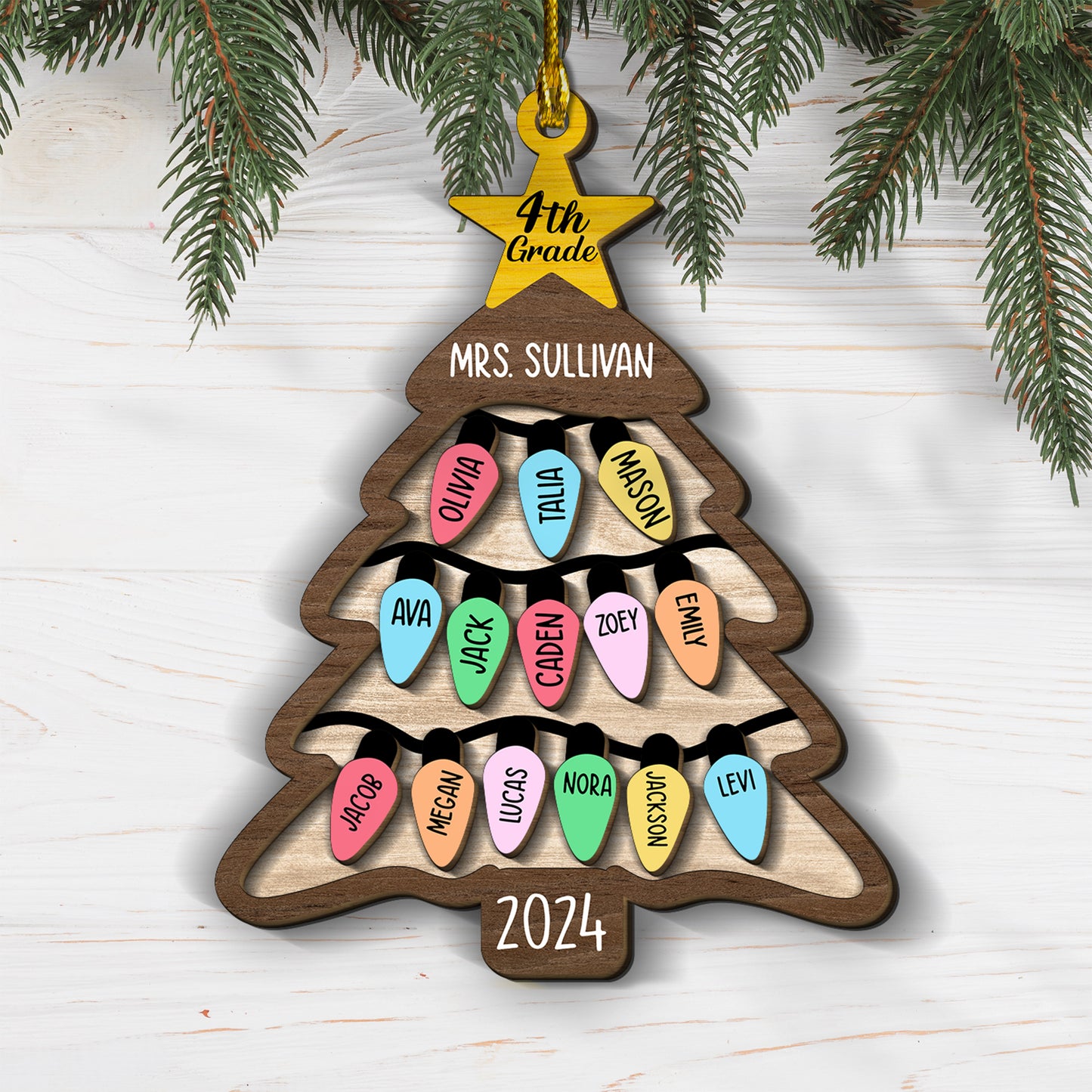 Custom Class List Christmas Tree 2-Layers Wood Ornament