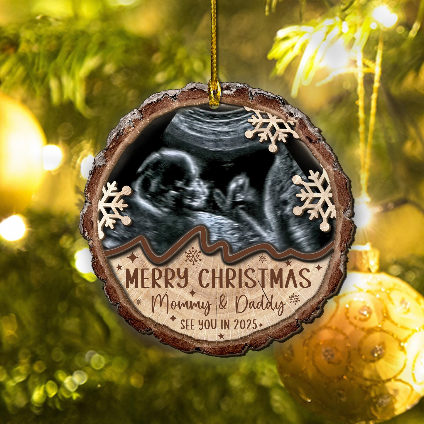 Custom Baby Ultrasound Photo 2-Layer Wood Ornament