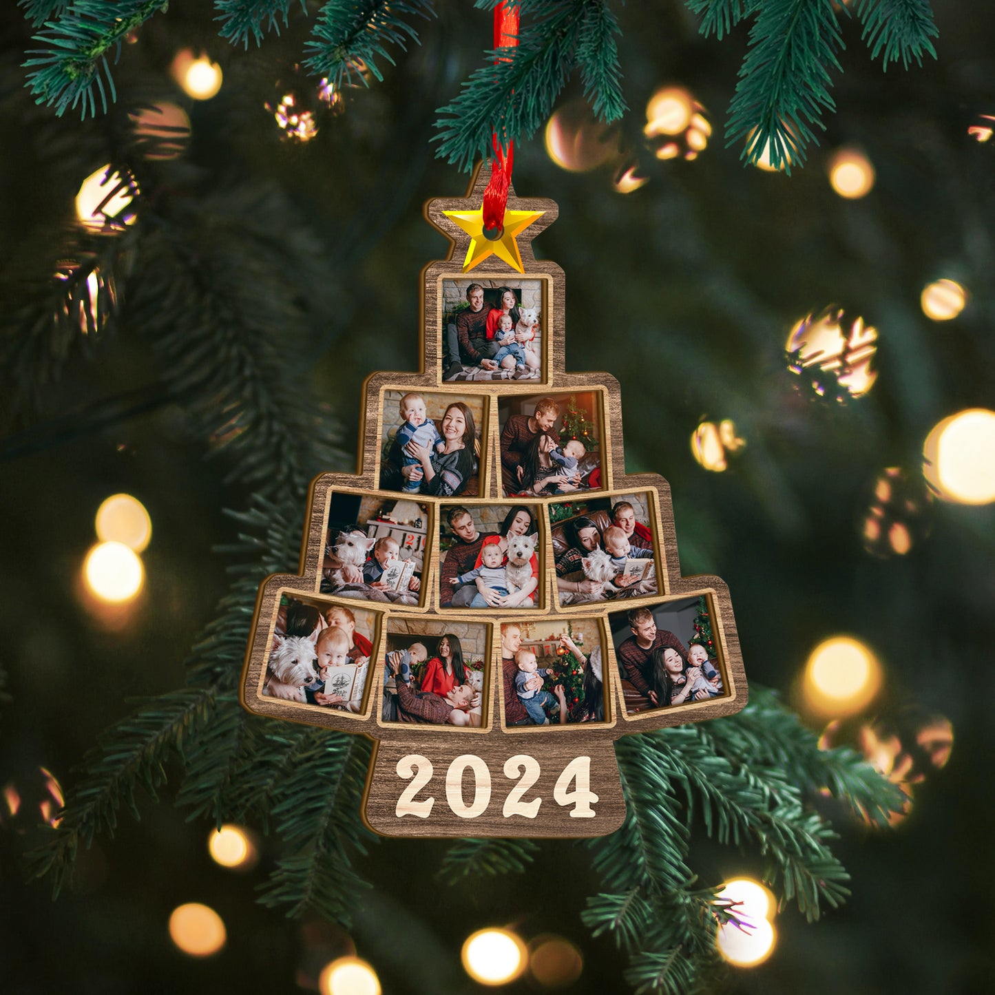 Custom Christmas Tree Family Photo Wood and Acrylic Ornament