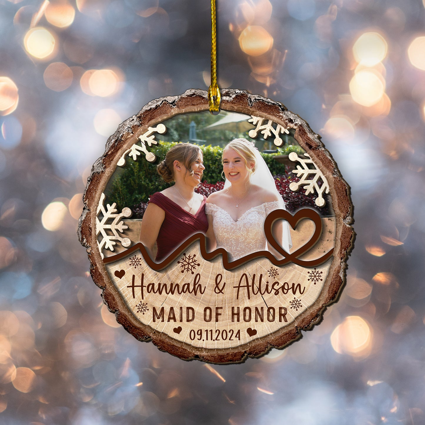 Custom Bridesmaids Photo 2-Layer Wood Ornament