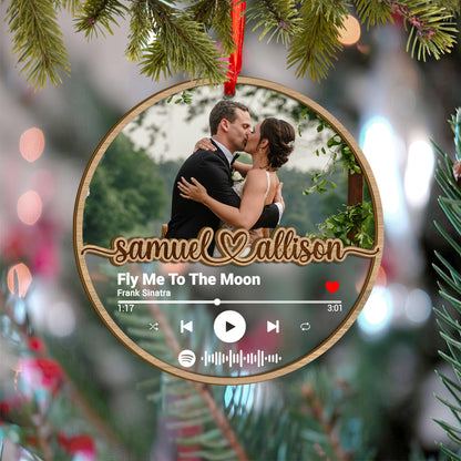 Custom Song Photo Wedding Couple Wood and Acrylic Ornament