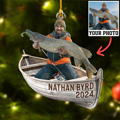 Custom Fishing Photo Vintage Boat Ornament