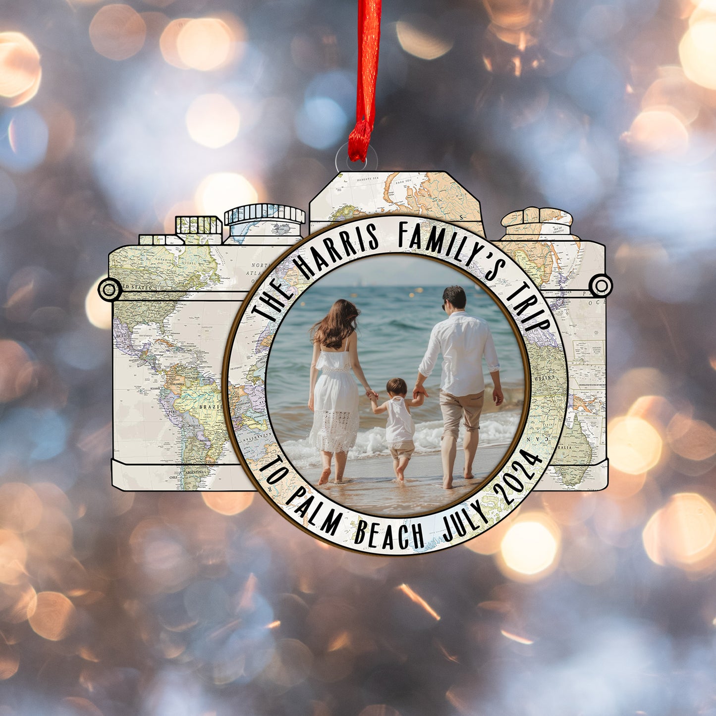 Custom Photo Travel Adventure Wood and Acrylic Ornament